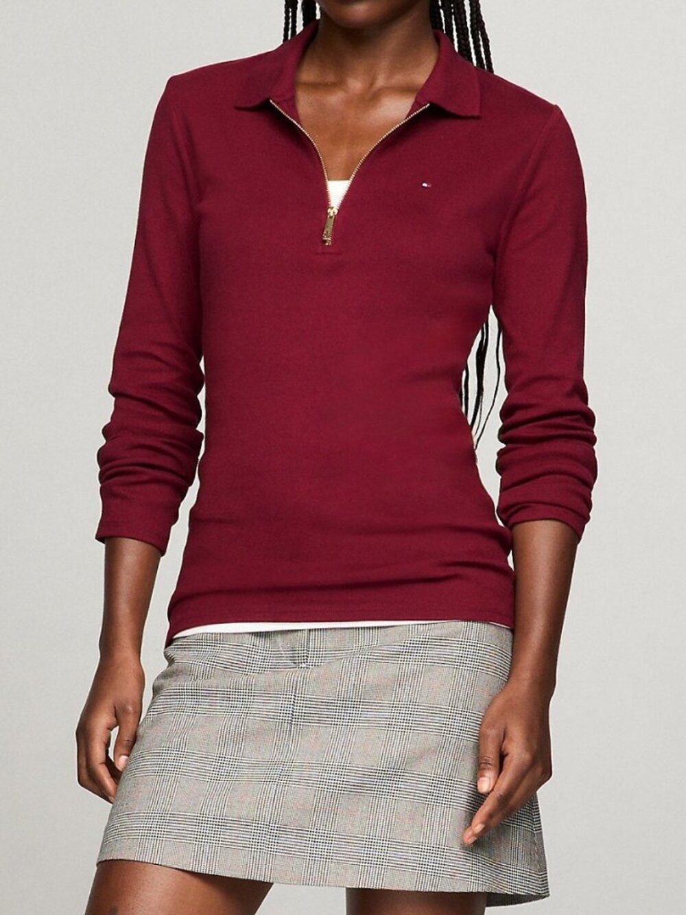 Tommy Hilfiger Women's Size S Slim Fit Half Zip Wine Polo Shirt